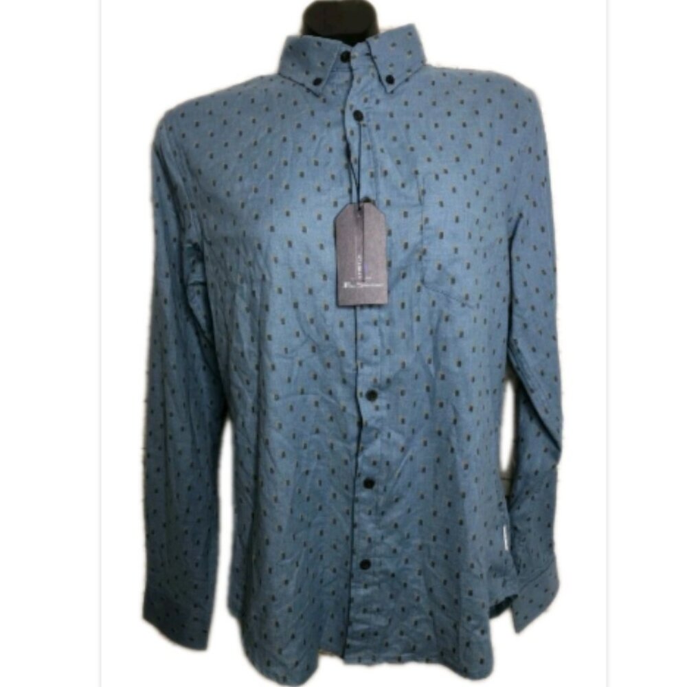 Ben Sherman Mens Shirt S Long Sleeve Button Front Classic Fit Stretch Blue NWT